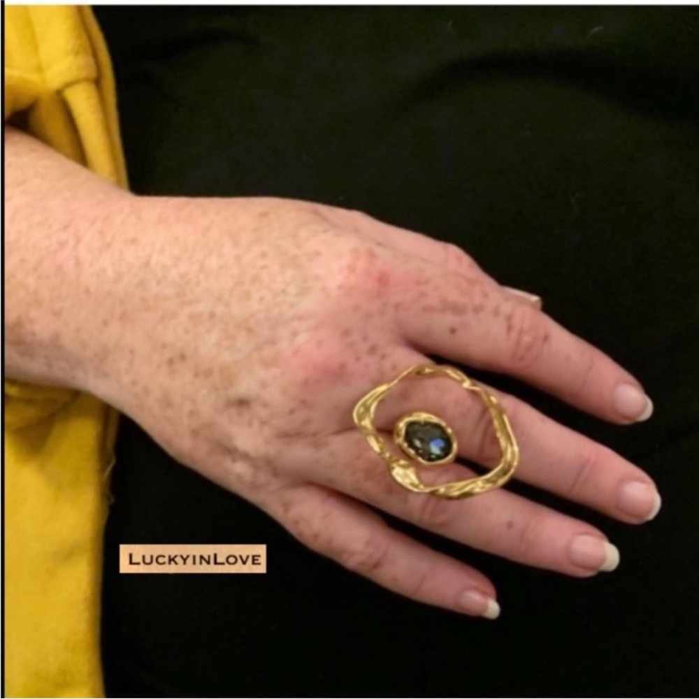 ALEXIS BITTAR • Liquid Gold Sculpted Crumpled Molten Metal Orbiting Crystal Ring